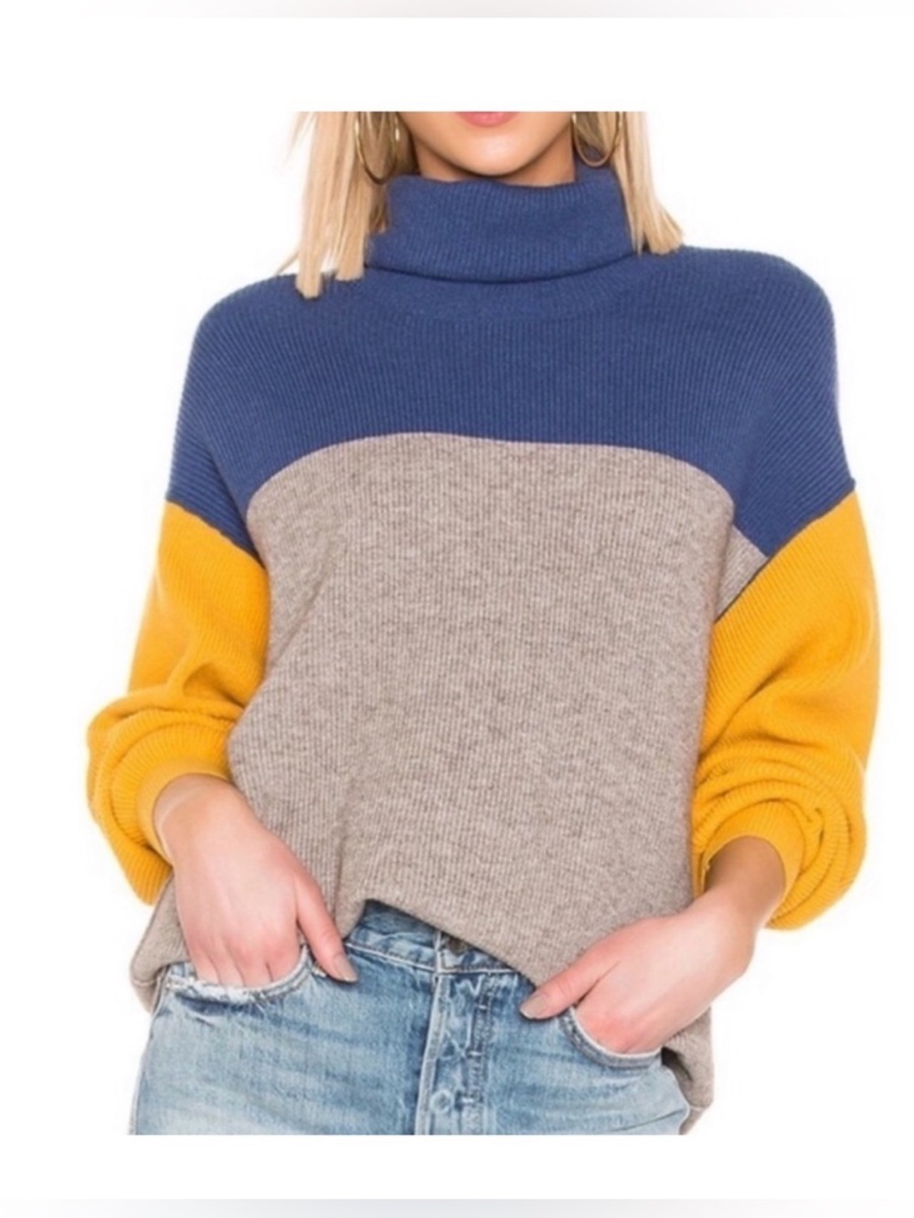 Free People Softly Structured Color Block Sweater Tunic Turtleneck